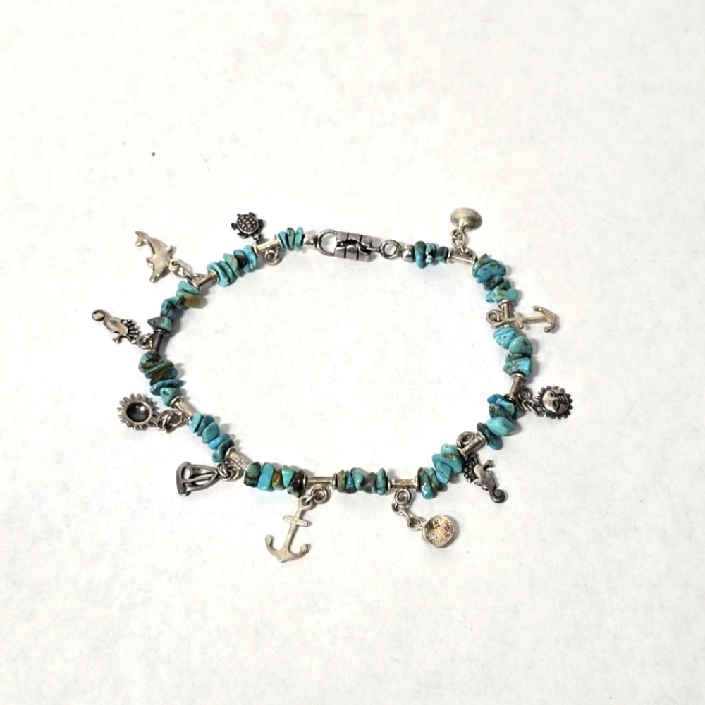 Sterling  Turquoise Charm Bracelet